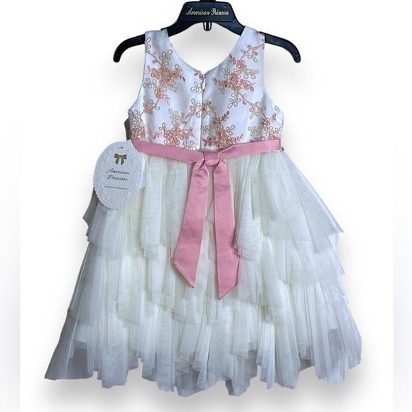 AMERICAN Princess Pink Embroidered Floral Tulle Ballgown Dress Girls 3T - Picture 3 of 6
